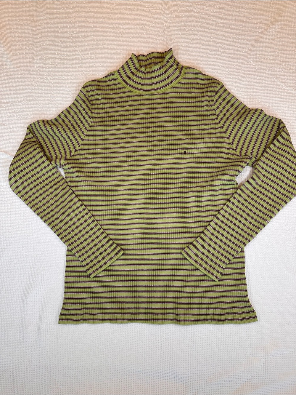 Marsh Landing Olive Green Striped Ribbed Turtleneck